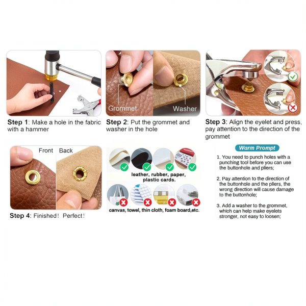 1003Pcs Grommet Tool Kit, 1/4 Inch 6mm(Inside) Grommet Eyelet Pliers Kit with 1000 Metal Eyelets with Washers for Fabric, Leather, Belt, Shoes, Clothes-1