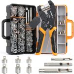 Preciva 3-Size Grommet Tool Kit - 1/2" 1/4" 3/8" Hole Punch & Eyelet Setting Tool with 300Pcs Grommets | Handheld Eyelet Plier for Tarps, Tents, Canvas, Vinyl & Leather Crafting-0