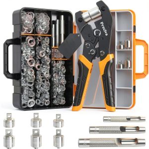 Preciva 3-Size Grommet Tool Kit - 1/2" 1/4" 3/8" Hole Punch & Eyelet Setting Tool with 300Pcs Grommets | Handheld Eyelet Plier for Tarps, Tents, Canvas, Vinyl & Leather Crafting-0