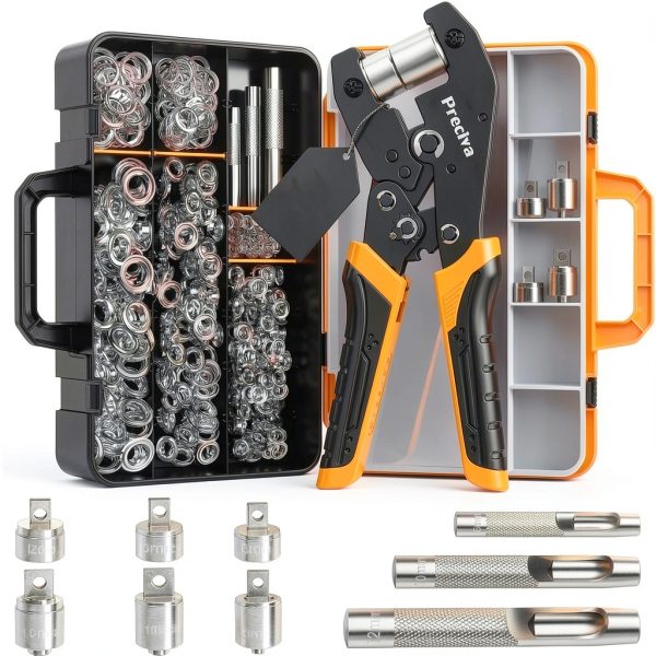 Preciva 3-Size Grommet Tool Kit - 1/2" 1/4" 3/8" Hole Punch & Eyelet Setting Tool with 300Pcs Grommets | Handheld Eyelet Plier for Tarps, Tents, Canvas, Vinyl & Leather Crafting-0