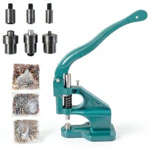 QWORK - Hand Press Heavy Duty Eyelet Grommet Machine Punch Tool Kit with 3 Dies and 1500 Pcs Silver Grommets-0