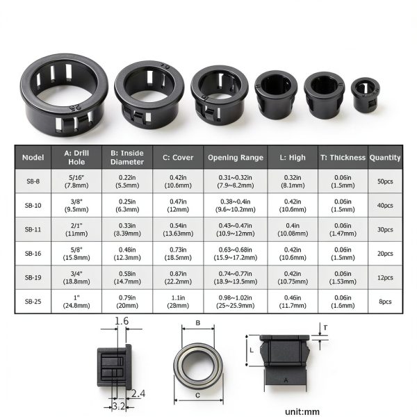Cable Snap Bushing Grommets 170pcs Black Nylon Kit by Ywchoshe-1