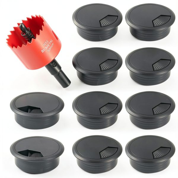 Desk Grommet 2 Inch Black Cable 10 Pack Hole Cover-0