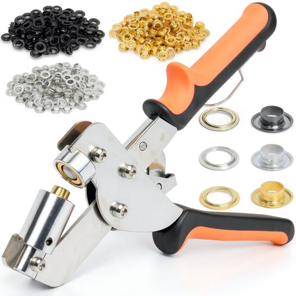 Grommet Tool kit 3/8" Eyelet Pliers with 300 Chrome Grommets – Gold-0