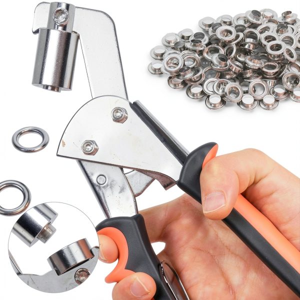 Grommet Tool kit 3/8" Eyelet Pliers with 300 Chrome Grommets – Gold-6