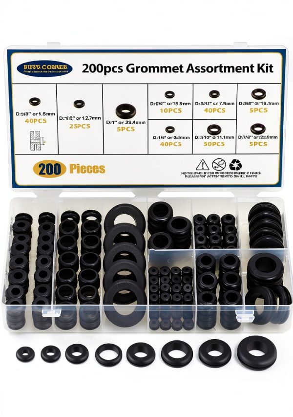 200 PCS Rubber Grommet Firewall Hole Plug Assortment BUSY-CORNER Kit-0